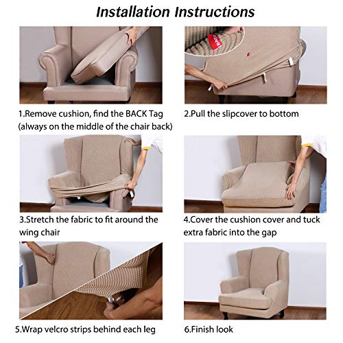 image for Turquoize Wingback Chair Covers 2 Piece Wing Chair Slipcover Stretch S