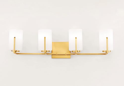 Miniatura 5 de Maxim 21284SWSBR Dart Collection - Mueble de baño cilíndrico de vidrio con cuatro luces regulables y compatible con LED, latón satinado, marco de