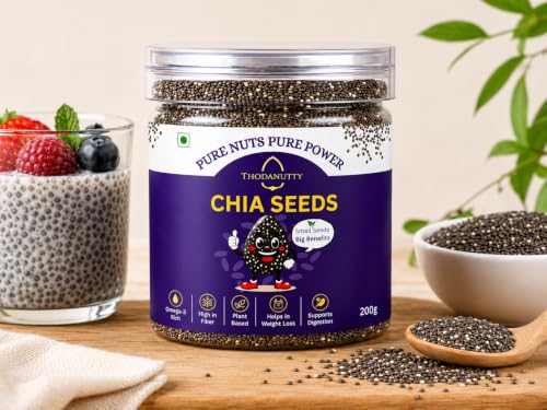 Image of ThodaNutty Premium Chia Seeds 200g | Raw Seeds for Eating | Rich in Omega 3, Protein, Calcium, Iron & Dietary Fibre | Healthy Superfood for Smoothies, Salads & Weight Management
