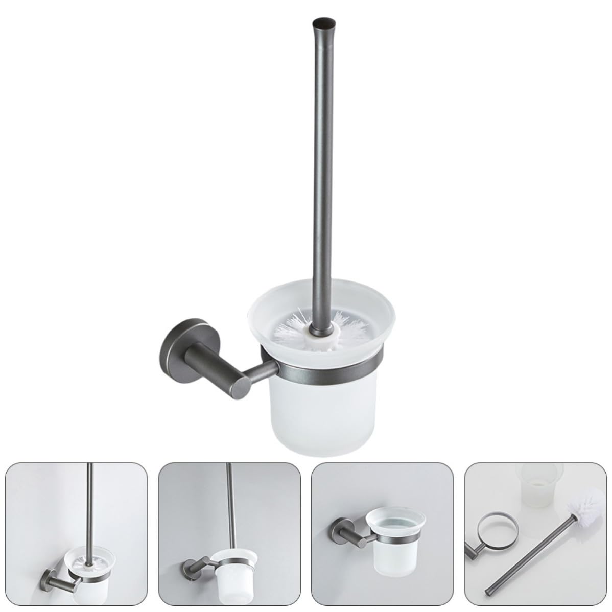 Cepillo de Inodoro y Mango de Cobre Montado en Pared con Base de Mate Diseño Simple y Resistente para Limpieza Óptima del Baño