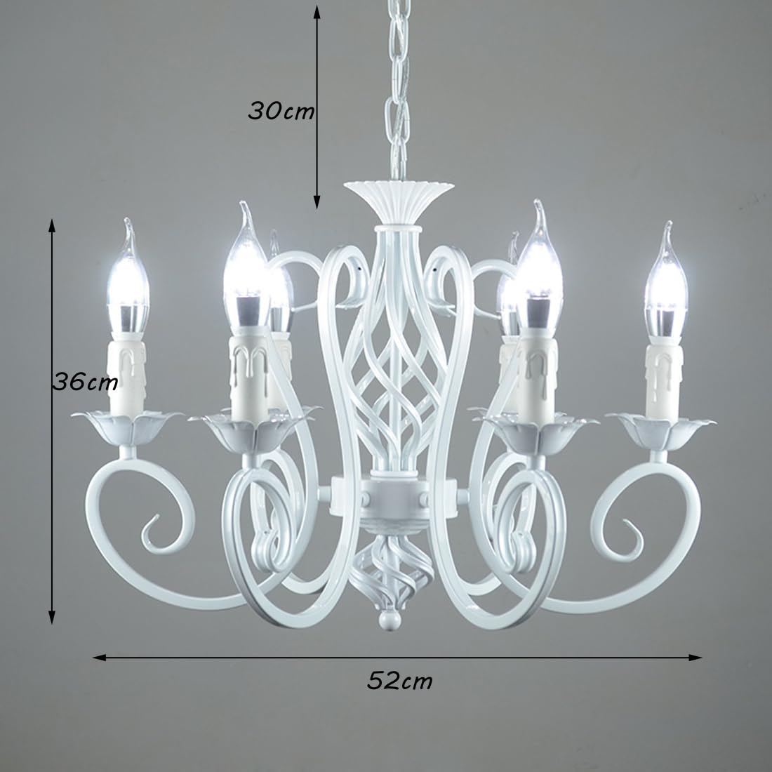 Klassisch Pendelleuchte Kronleuchter Kerze LED Vintage Wohnzimmer Lampe Antik Weiß Metall Eisen Esszimmer Hängelampe Rustikal Industrielle E14 Retro Büro Küche Deckenbeleuchtung Höhenverstellbar D52cm