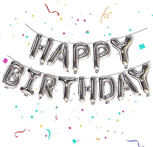 FUNTOOB Silver Happy Birthday Balloons Banner Happy Birthday Sign Letter Balloons 16 Inch Happy Birthday Balloon for Boys Girls Adults Happy Birthday Foil Balloons Happy Birthday Decorations