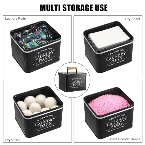 TOLIDA Metal Laundry Pods Container with Lid - Black Square Storage Box for Laundry Pods, Detergent Pods Holder for Laundry Room, Metal Storage Container for Washing Pods, bath Bombs - Image 3
