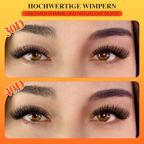 Glow Vane Cluster-Lashes, D Curl Wimpern-Extensions Set,Lash-Cluster mit Wimpernkleber und Versiegelung und Pinzette Geliefert Wiederverwendbare Einzelne-Wimpern,Einfach Anzuwenden(30D+40D)