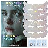 HOSAILY 6 pcs Holographic Glitter Freckles Face Tattoo, Waterproof Sparkle Body Glitter Speckles Patches for Women, Cute Star Glitter Stickers Temporary Tattoo Makeup Accessories for Festival Rave