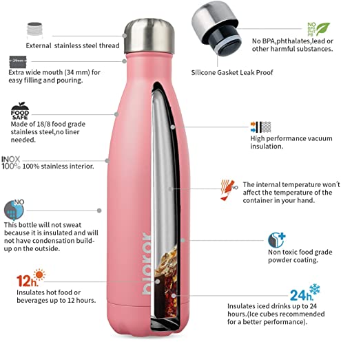 Image of BJPKPK 17 oz Insulated Water Bottle, Stainless Steel Flask, Leak Proof