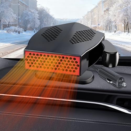 Qidoe 200W Calentador para Coche : 12V Calefactor Coche Mechero, Ventilador Calefactor Portátil Calentamiento Rápido, Desempañador de Parabrisas, Calentador de Parabrisas con Rotación de 360 Grados