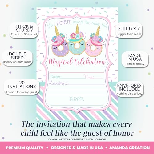 Invitaciones de cumpleaños para niñas AmandaCreation de 20 tarjetas grandes con sobres blancos 2