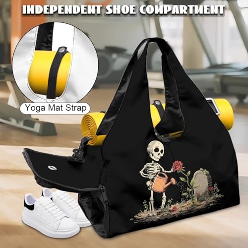 Halloween Mens Duffle Bag with Shoes Compartment, Skeleton Travel Duffel Bags with Yoga Mat Holder, Wet Pocket, Carrying Function Gym Bags for Yoga Pilates Swimming4