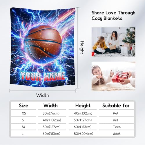 Basketball Blanket for Boys Personalized Throw Gifts - Lightning Sport Theme Custom Throws for Couch, Bed (4 Sizes Choose)