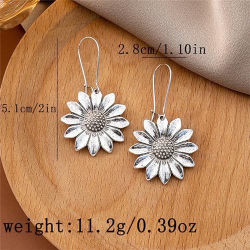 coadipress Boho Sunflower Daisy Dangle Earrings for Women Silver Sunflower Earrings Hypoallergenic Handmade Bohemian Trendy Earrings Vintage Fashion Summer Statement Jewelry Gift4