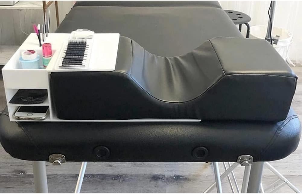 Professional Salon-Grade Lash Pillow for Eyelash Extensions - Black Leather Lash Bed Pillow with Memory Foam Support & Removable Washable Cover, Ergonomic Head Rest for Beauty Salons, Home Use