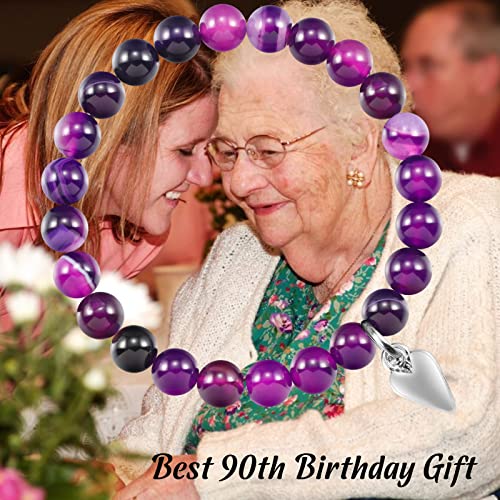 90th Birthday Gifts for Women, Amethyst Beads Birthday Bracelet for Woman Truning 90 Years Old Jewelry Gift for Her Women Mom Sister Best Friend Wife Grandmother Birthday Gifts3