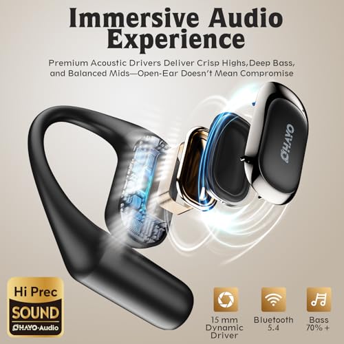 OHAYO Open Ear Headphones,Over Ear Earbuds with Ergonomic Earhook,Bluetooth Headphones 5.4 with Smart Digital Display,40H Playtime,IPX6 Waterproof,Touch Control Operate Fit Cycling,Running,Workout - Thumbnail 4