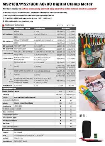 Digital current clamp meter MS2138R voltage circuit tester AutoRange - 7