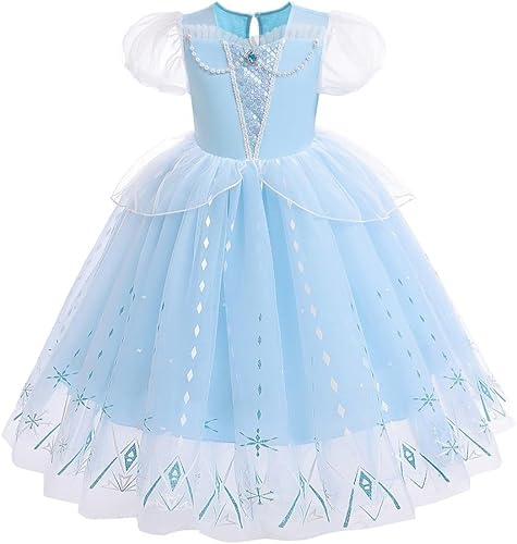 Miniatura 9 de FMYFWY Disfraz de princesa Elsa de Frozen para niñas, disfraz de Halloween, Navidad, cumpleaños, fiesta, vestido de tul