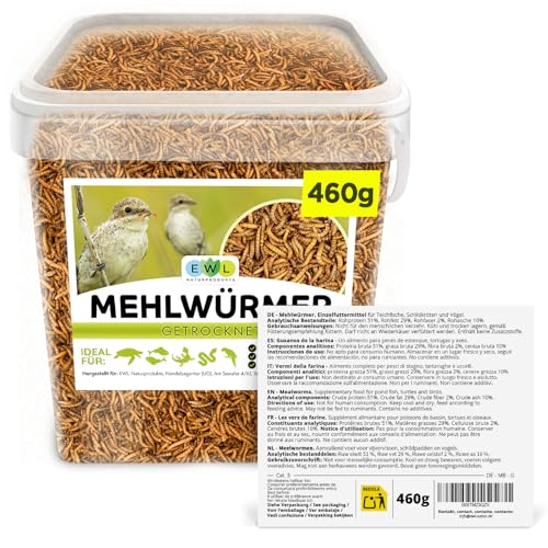 Mehlwürmer getrocknet, Premium Insektensnack Vögel, Fische, Schildkröten, Nager, Igel, Reptilien, Vogelfutter Wildvögel Ganzjährig Eichhörnchen Futter Hamsterfutter Igelfutter 460g (2,5L)