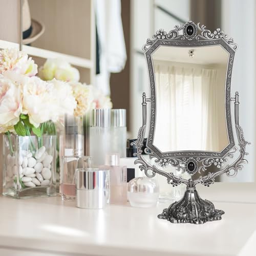 Espejo de maquillaje rectangular metálico con soporte miniatura 6