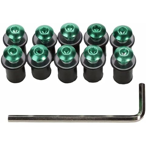 Coolboyer 10pcs Aluminum Motorcycle M5 x 15mm CNC Windscreen Windshield Screw Bolts Nuts Fastener Kit Motorbike Mounting (Green) Cover