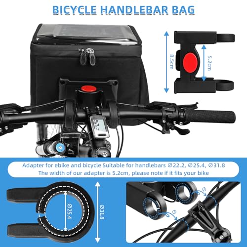 TOUYINGER Lenkertasche Fahrrad, 6L Fahrradtasche Lenker mit Thermo Auskleidung, Wasserdicht Fahrradkorb Vorne Tasche mit Adapter, Handyhalterung, Touchscreen