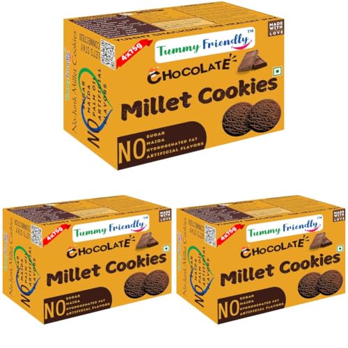 Image of Tummy Friendly Chocolate Millet Cookies for Kids Adults. Millet Biscuits, Ragi and Jaggery. Healthy Snacks for Kids Babies 1 Year Old. Chocolate Cookies Biscuit. Gift the Best Healthy Biscuits for Kids - 75 grams, 3 Pack (4 Packs, 4, gram)