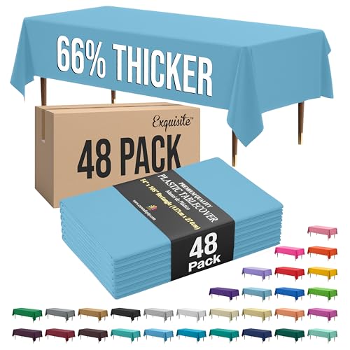 Image of Exquisite Blue Rectangle Tablecloth 54 inchx108 inch - 48 Pack | Plastic Tablecloth, Disposable Table Covers Rectangle for Parties, Weddings, Holidays & Party Supplies