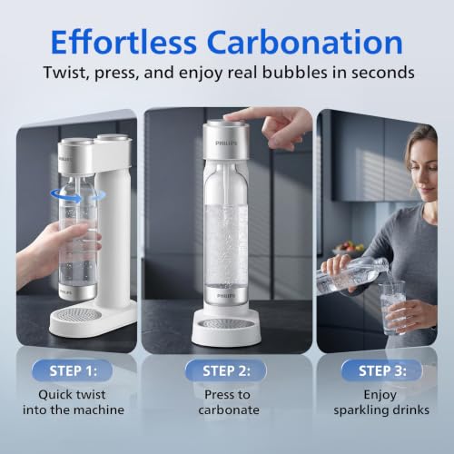 Image of Philips Sparkling Water Maker & Soda Streaming Machine, ADD4902WHOQ /37 | Soda Maker with 1L PET BPA-Free Quick Twist Carbonating Bottle, Compatible with 60L CO2 Cylinder (Cylinde Not Included)