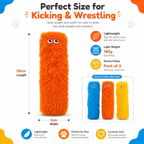 Image of Kipenzi Cat Kicker Toys Pack of 3 | Plush Cat Toys with Catnip Fillable Pocket | Soft Interactive Kicker & Chew Toys for Indoor Kittens and Adult Cats | Lightweight, Safe & Non-Toxic (Fur Kicker)