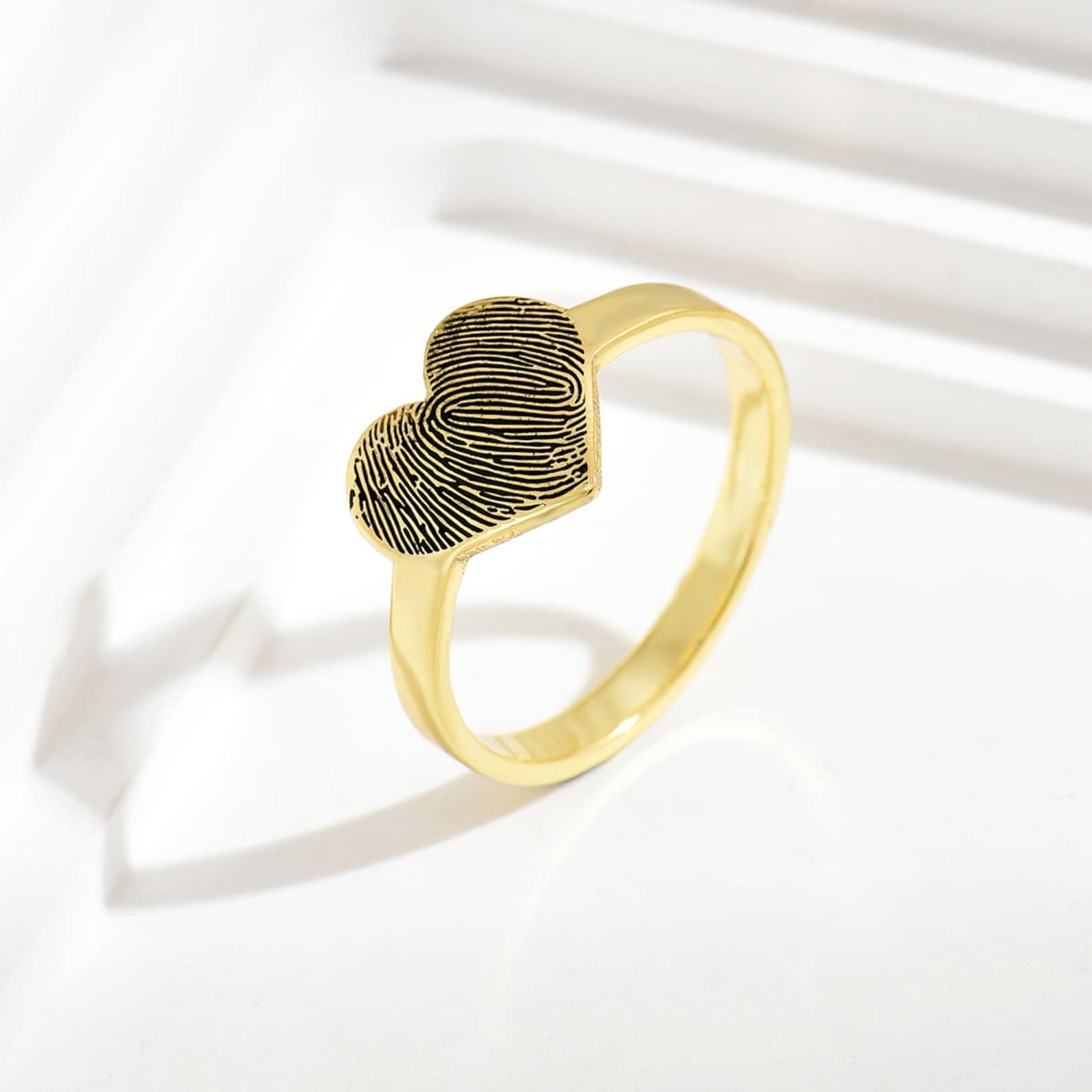Joyería de la huella personalizada plata de ley 925 a medida corazón huella dactilar anillo recuerdo a medida anillo recuerdo para abuela hecho a mano Día de la Madre