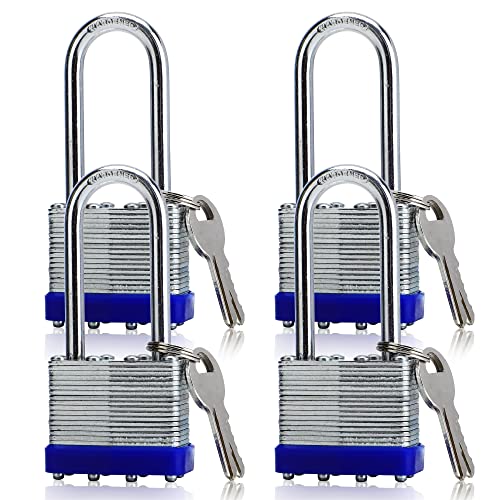 Image of 4 Pack Pad Locks with Same Key, Heavy Duty Keyed Alike Locks | Same Key Convenience 4 Locks Share Keys Durable Steel Body for Storage Gates Garages and Outdoor Use