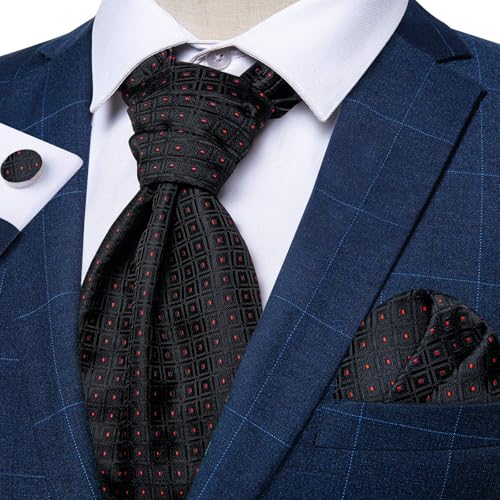 Image of DiBanGu 3PCS Ascot Ties for Men Wedding Jacquard Woven Silk Ascot Cravat for Men Cravat Tie and Pocket Square Set