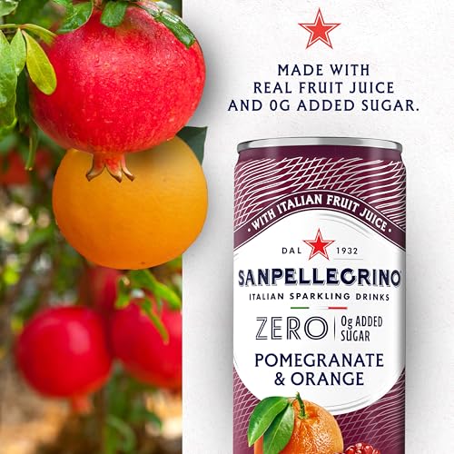 Image of Sanpellegrino Zero Grams Added Sugar Pomegranate & Orange Italian Sparkling Drink, 24 Pack Of 11.15 Fl Oz Cans, Sanpellegrino Italian Sparkling Drinks, Low-Calorie Fruit Juice Beverages