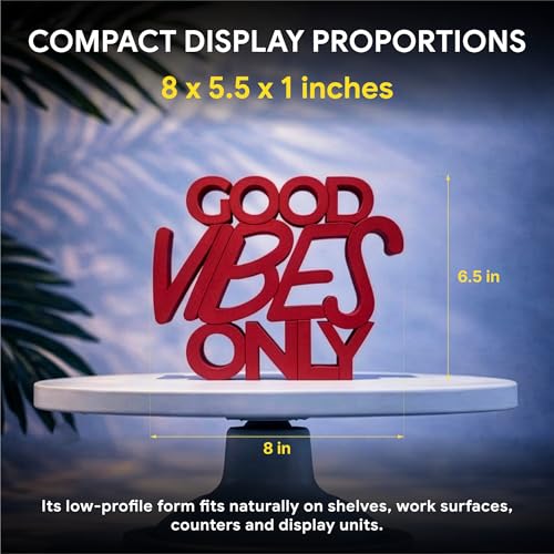 Image of Mad Masters Good Vibes Only Motivational Desk Decor - Aesthetic Table, Shelf & Wall Showpiece for Home Office, Business. Vastu Friendly Gifting, Crimson Red (20.3 x 16.5 x 2.5 cm)