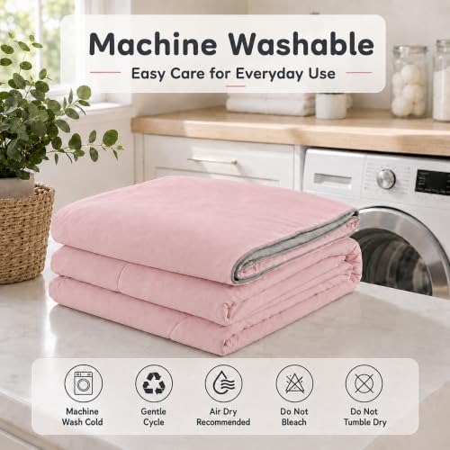 LaffyLo Cooling Blanket for Hot Sleepers, Lightweight Summer Quilt with Breathable Reversible Fabric for Bed, Couch, Dorm and Travel, Machine Washable, Queen Size 90"x90", Ice Pink & Light Grey - image 6