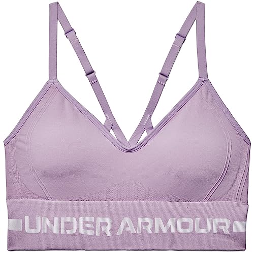 Image of Under Armour Women's Seamless Low Long Bra, Octane (566) /Pink Note, X-Small