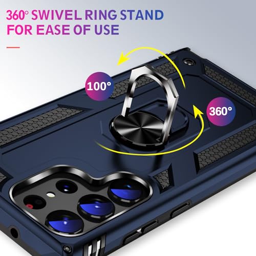 Image of for Samsung Galaxy S24 Ultra Case with Screen Protector, Military Grade Rugged Shockproof Heavy Duty S24 Ultra 5G Protective Cover for Samsung S24 Ultra Magnetic Ring Kickstand Phone Case (Blue)