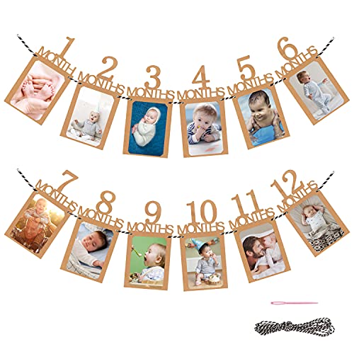 CZ Play® Girlande zum Geburtstag 1 Jahr | 1 A 12 Monate | Fotokarte Monatskarten von Bebe-Deco Geburtstag Mädchen/Jungen 1 Jahr Geburtstag aus Kraftpapier (Stil 1)