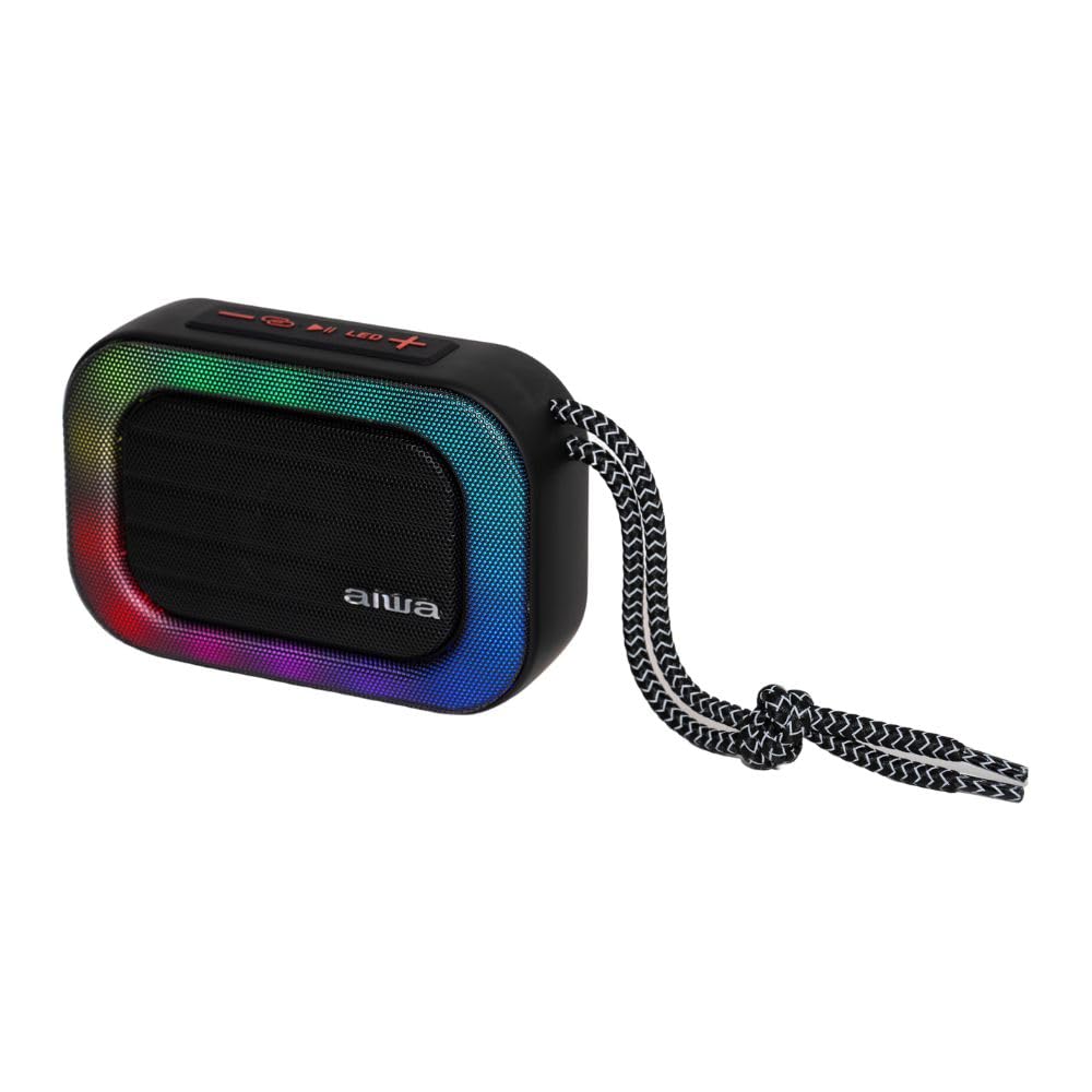 Aiwa BST-130TN | Altavoz Bluetooth portátil 5 W | Iluminación RGB y Radio FM | Bluetooth 5.3, TWS y Manos Libres | Reproducción USB, microSD y AUX-IN | Color Negro/RGB