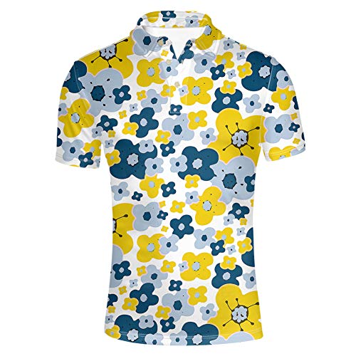 Image of HUGS IDEA Men's Regular-Fit Quick Dry Polo Shirt Flowers All Over Printed Short Sleeve T-Shirt