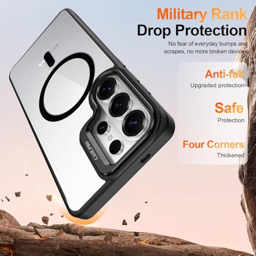 Image of VONZEE Compatible for Samsung S26 Ultra 5G Case, Compatible with MagSafe, Military-Grade Protective Case, Built-in Stash Stand Phone Case, Scratch-Resistant Back Cover, Classic Series|Clear Black