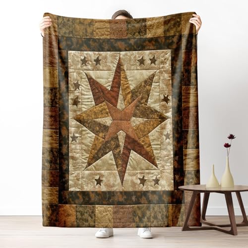 Rural Patchwork Couverture Polaire 100x160 cm, Petit Plaid Style Ferme Western Vintage, Doux et Légère Couverture Lit 1 Personne Jeté de Canapé en Flanelle pour Fille, Garçon, Adulte, Enfant, Ado