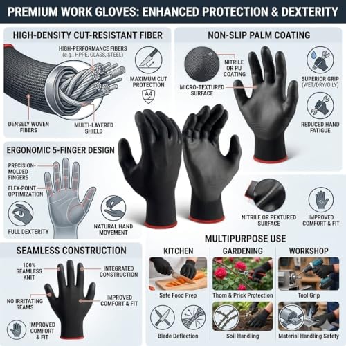 Image of YUNGMAXCut Resistant Safety Gloves | Anti Hand Gloves for Vegetable Cutting, Cooking & Industrial Work Cut Proof Work for Mechanic & Double Ended Nylon Pipe(pack of 1)