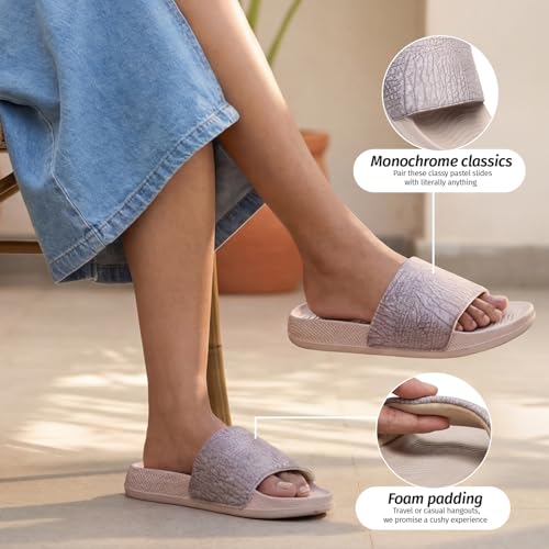 Image of YOHO Plush Women's Sliders | Soft Textured & Lightweight Flip-Flops | Home Wear Chappal for Ladies & Girls