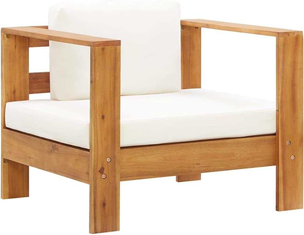 vidaXL Madera Maciza de Acacia Silla de Jardín con Cojín Asientos Butacas Sofás Muebles de Exterior Patio Terraza Balcón Almohada del Respaldo Crema