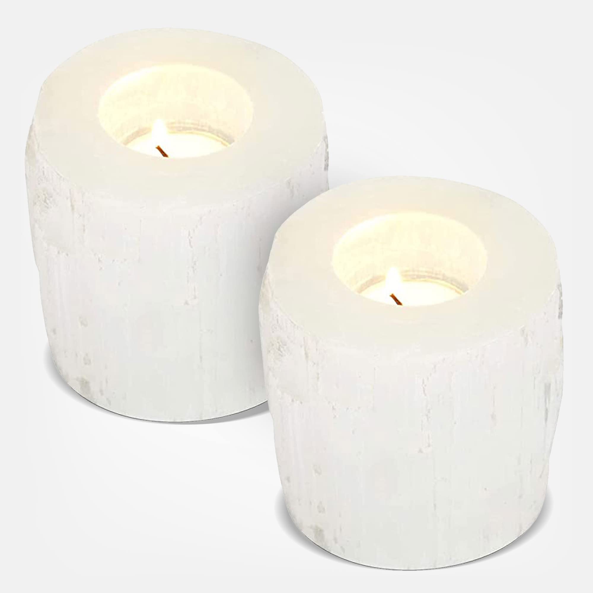 WBM Selenite Crystal Candle Holder, Natural Tea Light Candlestick Holder, Reiki, Chakra, Crystals and Healing Stones Best for Gift & Home Decor - Pack of 2