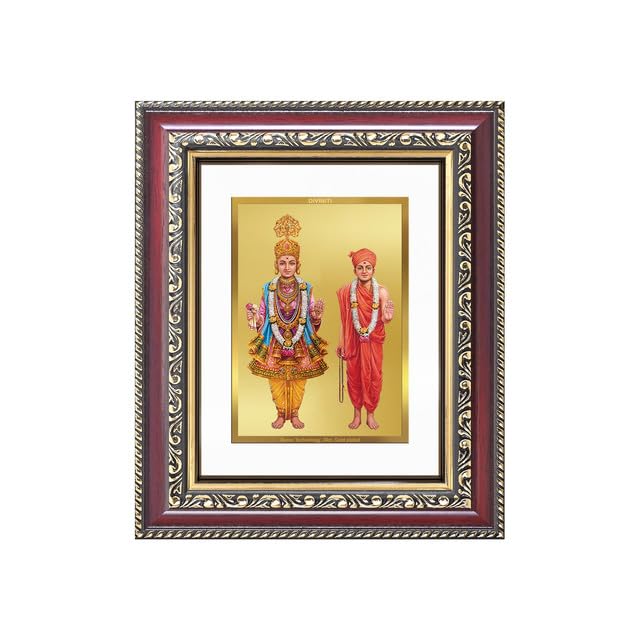Image of DIVINITI Swaminarayan 24K Gold Plated Foil Wall and Tabletop Photo Frame for Home Decor, Puja Room, Luxury Gifting | DG Frame 105 S1 (16x13.5 CM)