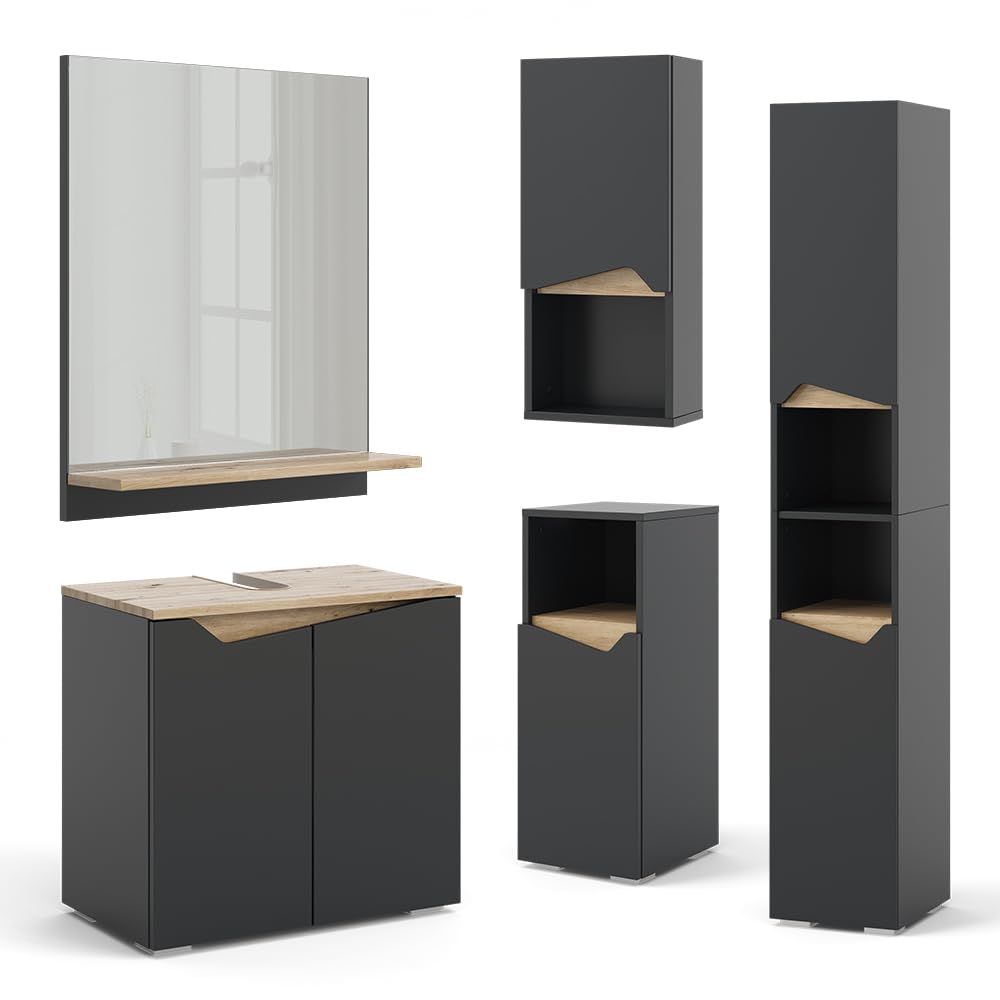 Vicco Armoire de Marelle, Anthracite/Artisan, 30x67cm avec Porte et Compartiment Ouvert, pour Montage Mural pour Un Rangement Peu encombrant