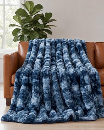 Manta de piel sintética falsa - tamaño Throw Bubble - 50" x 60", Azul Mármol