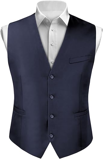 Enlision Gilet Da Abito Da Uomo Slim Fit Tinta Unita Cotone Panciotto Elegante Casual Moda Smanicato Scollo A V Matrimonio Formale Lavoro Cerimoni Blu Navy XS - Foto 6