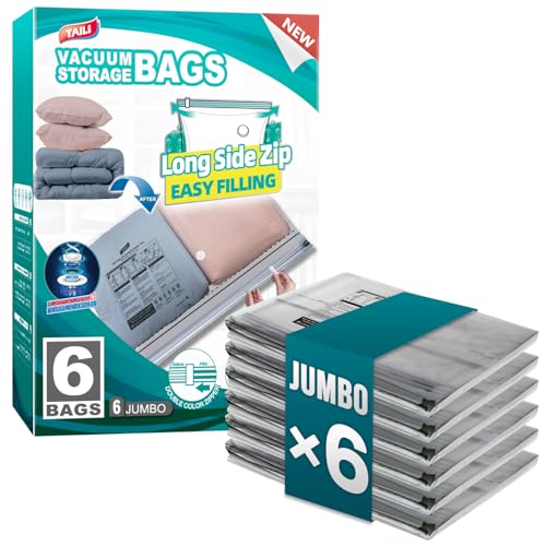Image of TAILI 6 Pack Vacuum Storage Bags, Jumbo LONG SIDE ZIP(39x28 inch), Clear